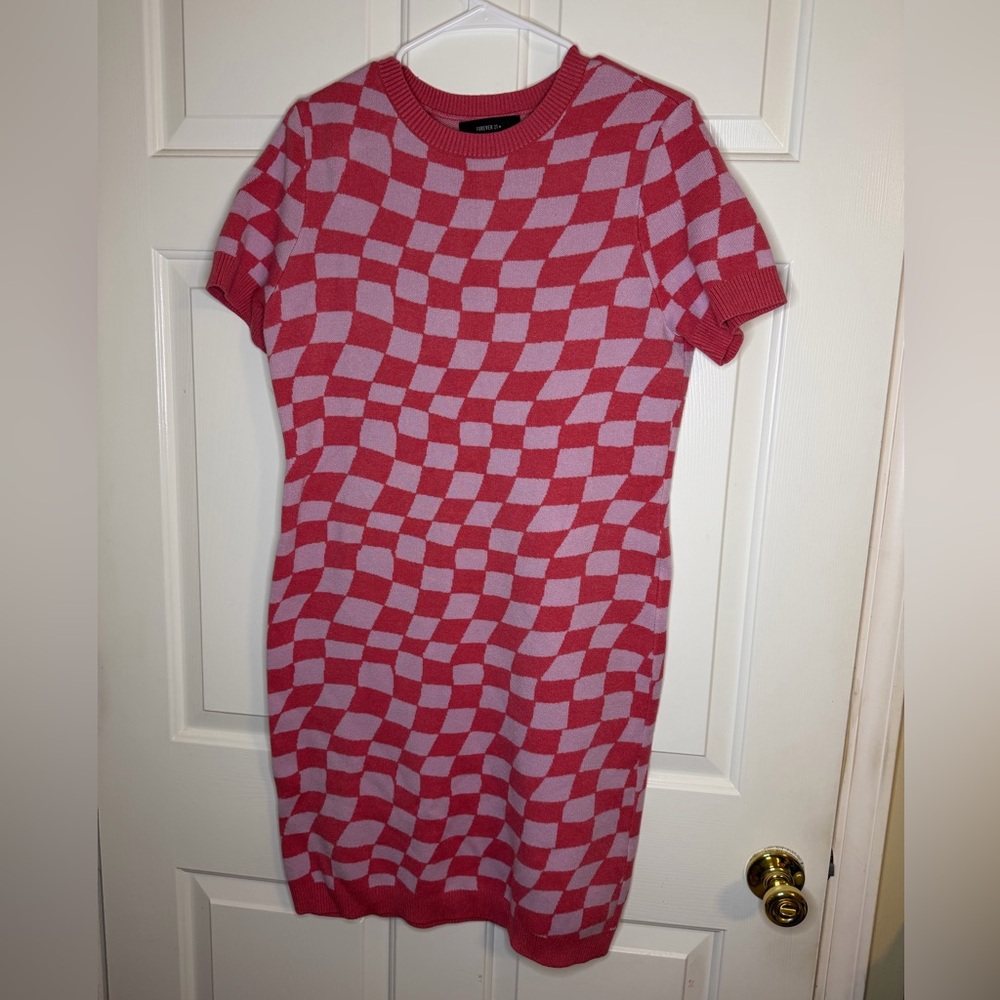 Forever 21 Pink and Red Checker Knit Dress